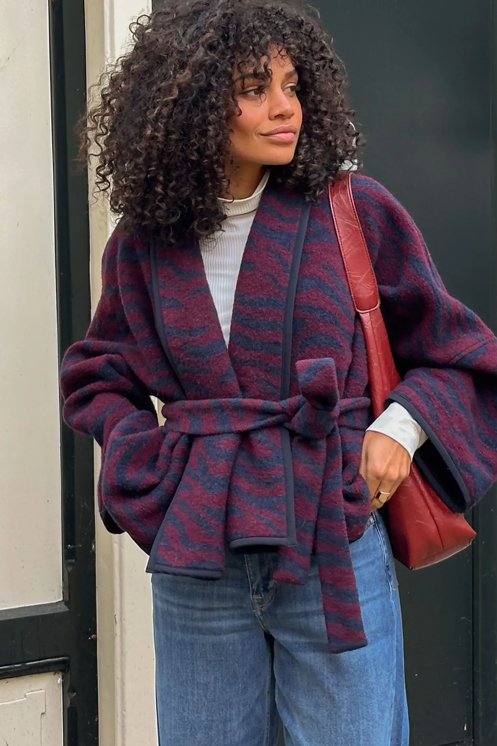 Oralee wool zebra jacket - dark blue/blackberry
