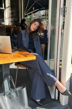 Ozzie woven look trousers - midnight blue