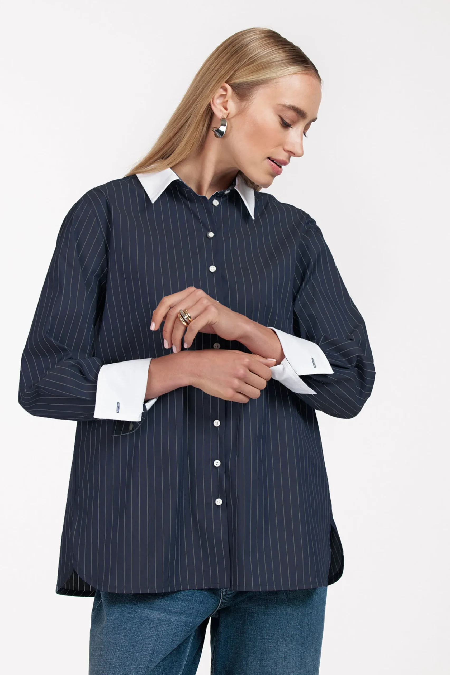 Sammie poplin stripe blouse - dark blue/off white