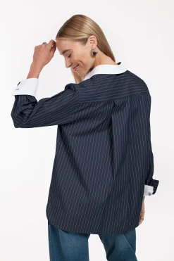 Sammie poplin stripe blouse - dark blue/off white