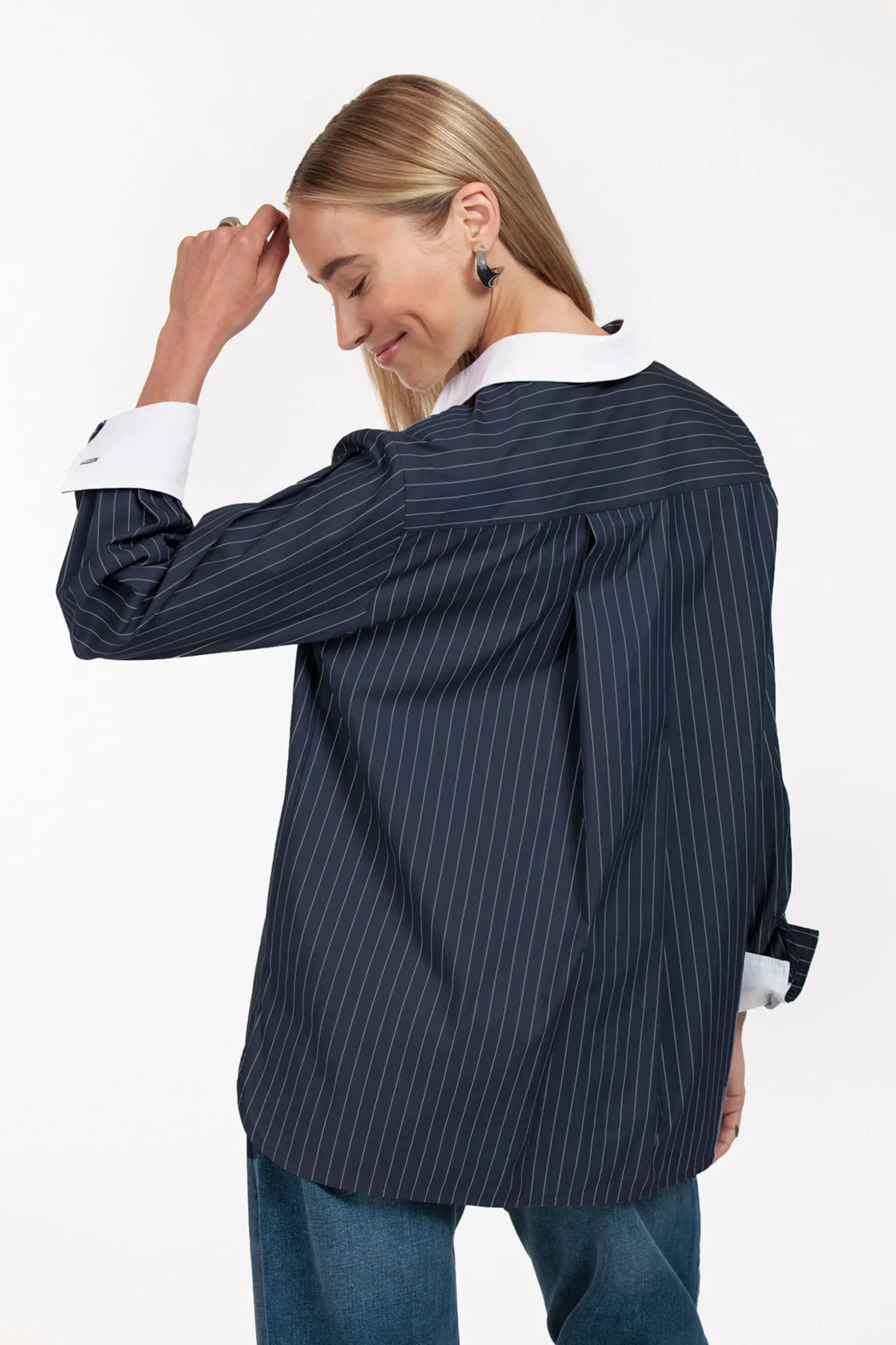 Sammie poplin stripe blouse - dark blue/off white