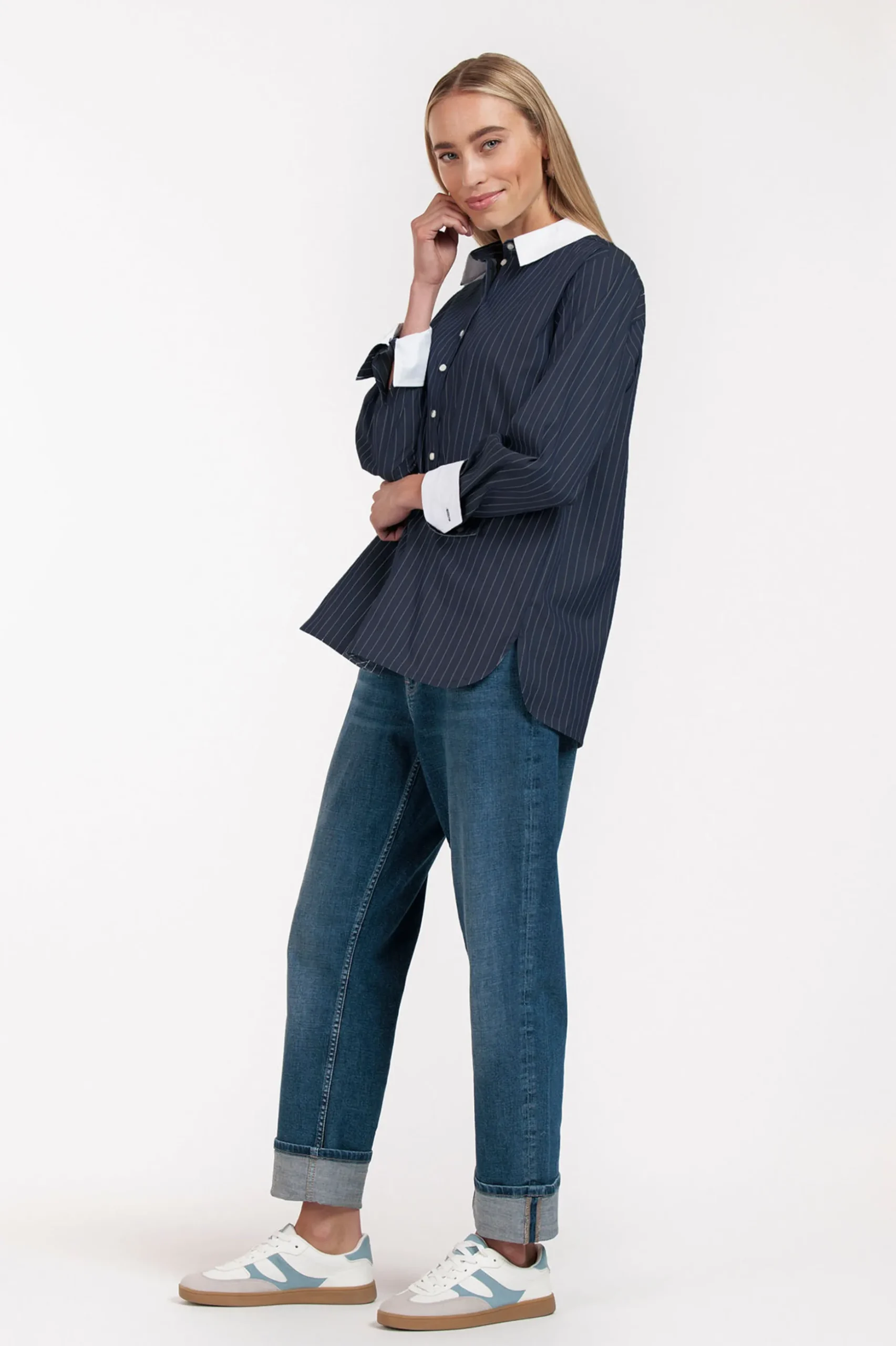 Sammie poplin stripe blouse - dark blue/off white