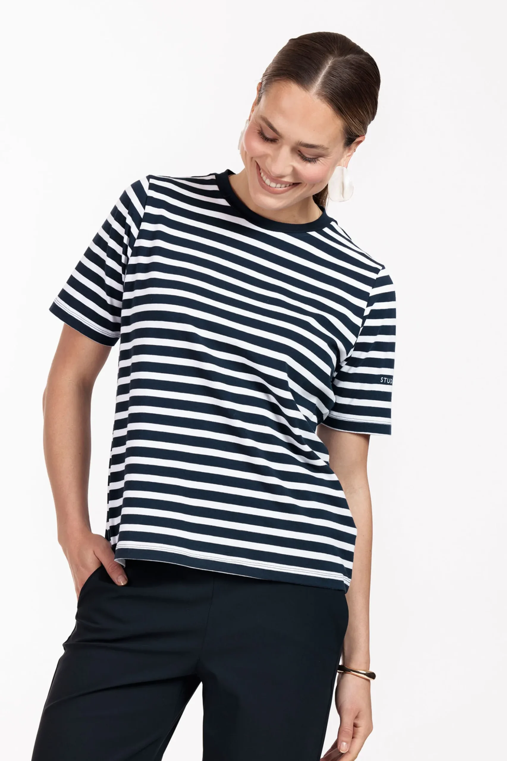 Steffie stripe tshirt - dark blue/off white