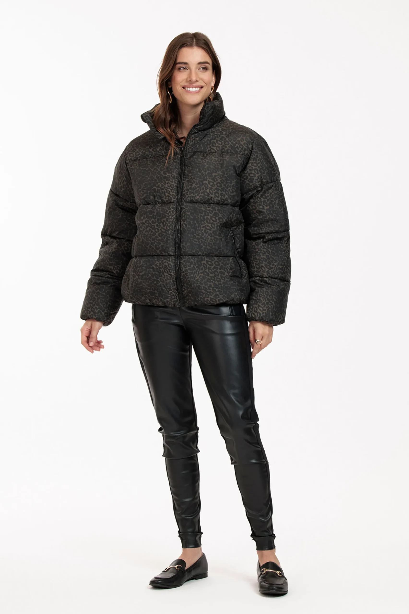 Tanner puffer leopard jacket - new army/black
