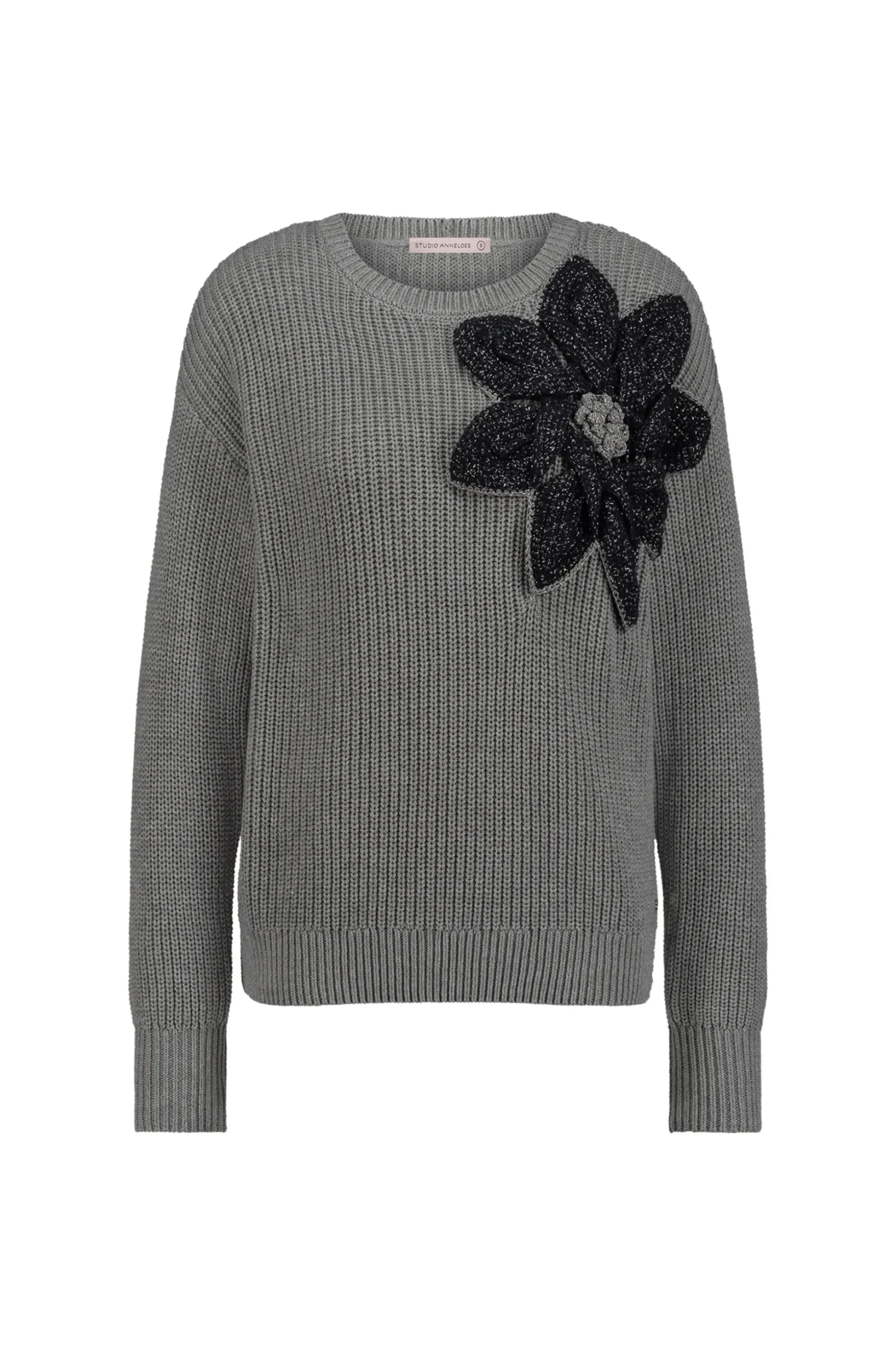 Valerie chunky flower pullover - grey melange