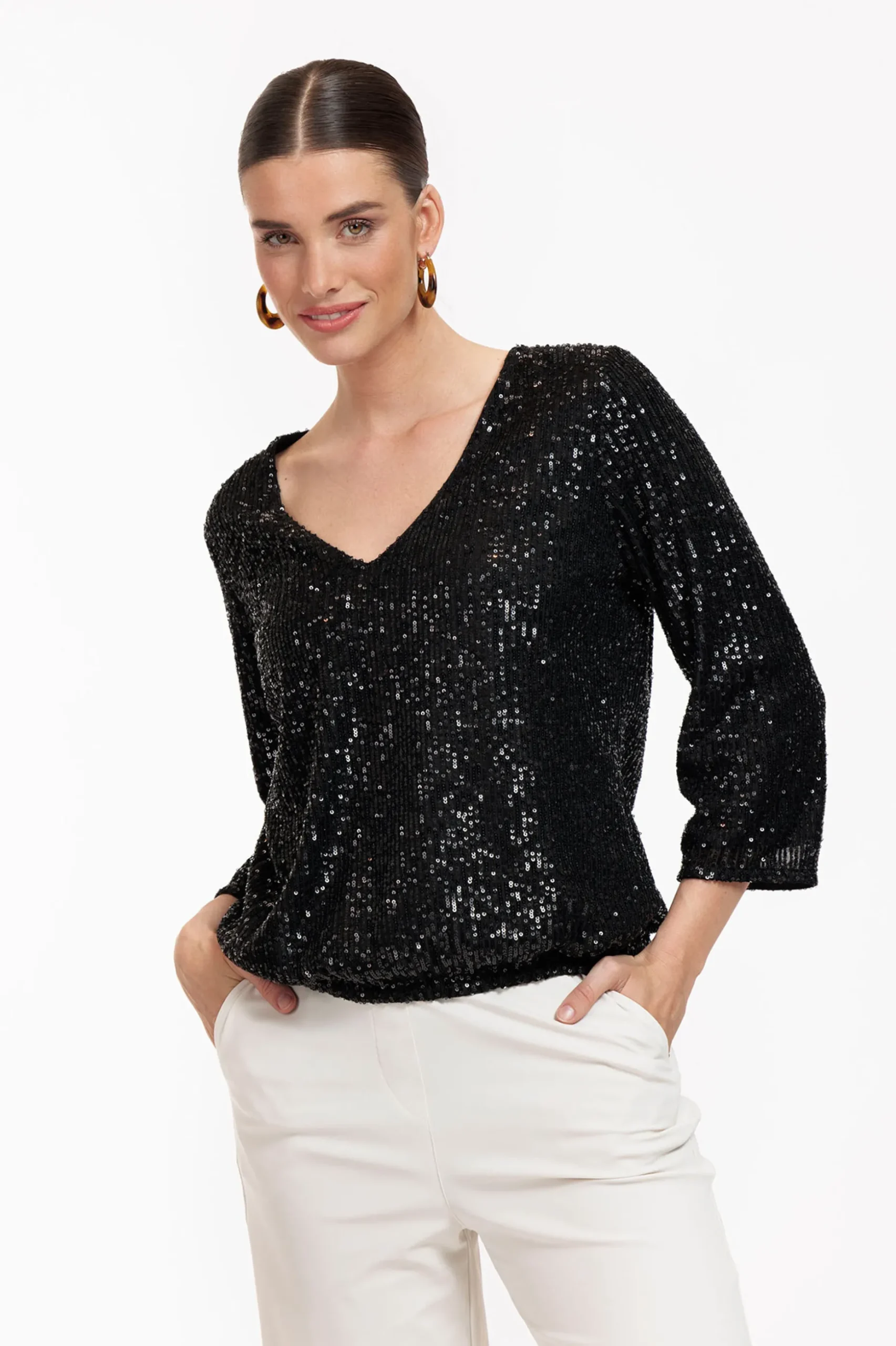 Victoria sequins top - black